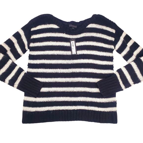 NWT Worthington Top L Black White Striped Long Sleeve Chunky Sweater Size Large - Picture 1 of 12